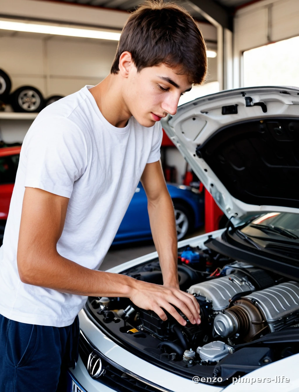 Helping in a garage for few money.