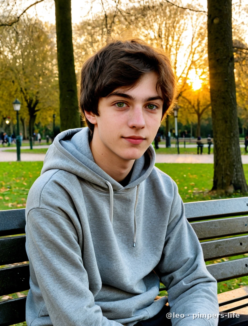 Taking fresh air in park. Spring light. He calls this active recovery.